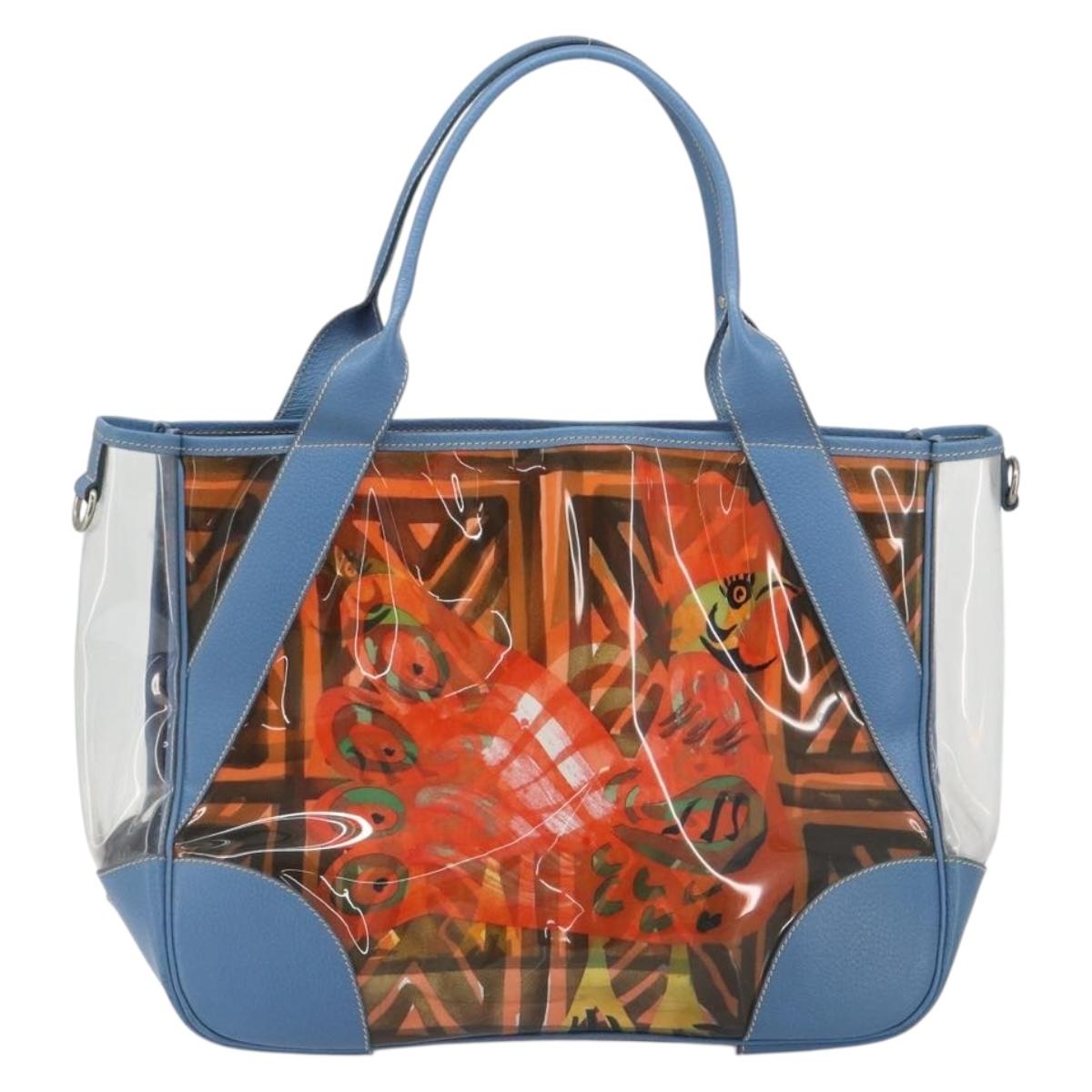 PRADA Tote Bag Vinyl Blue Silver Auth BA14917A