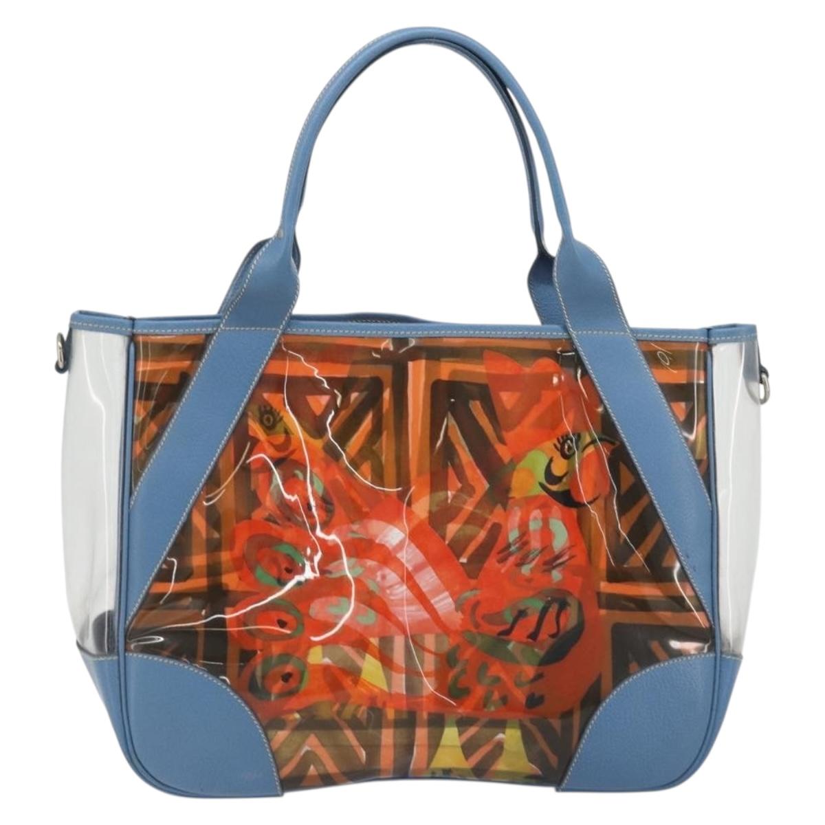 PRADA Tote Bag Vinyl Blue Silver Auth BA14917A