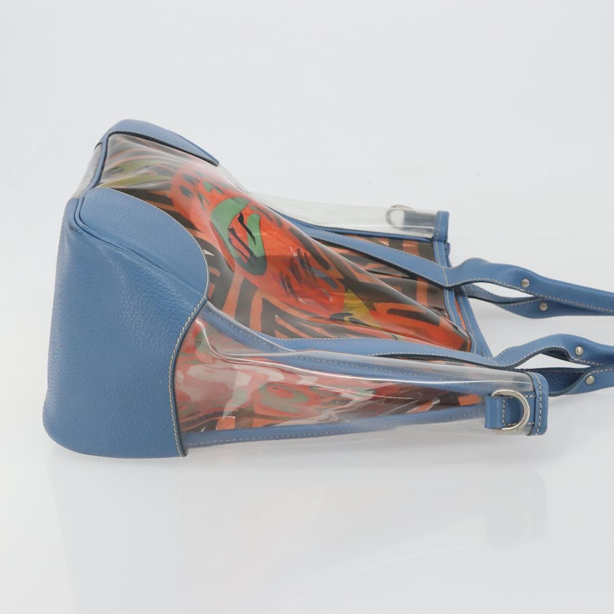 PRADA Tote Bag Vinyl Blue Silver Auth BA14917A