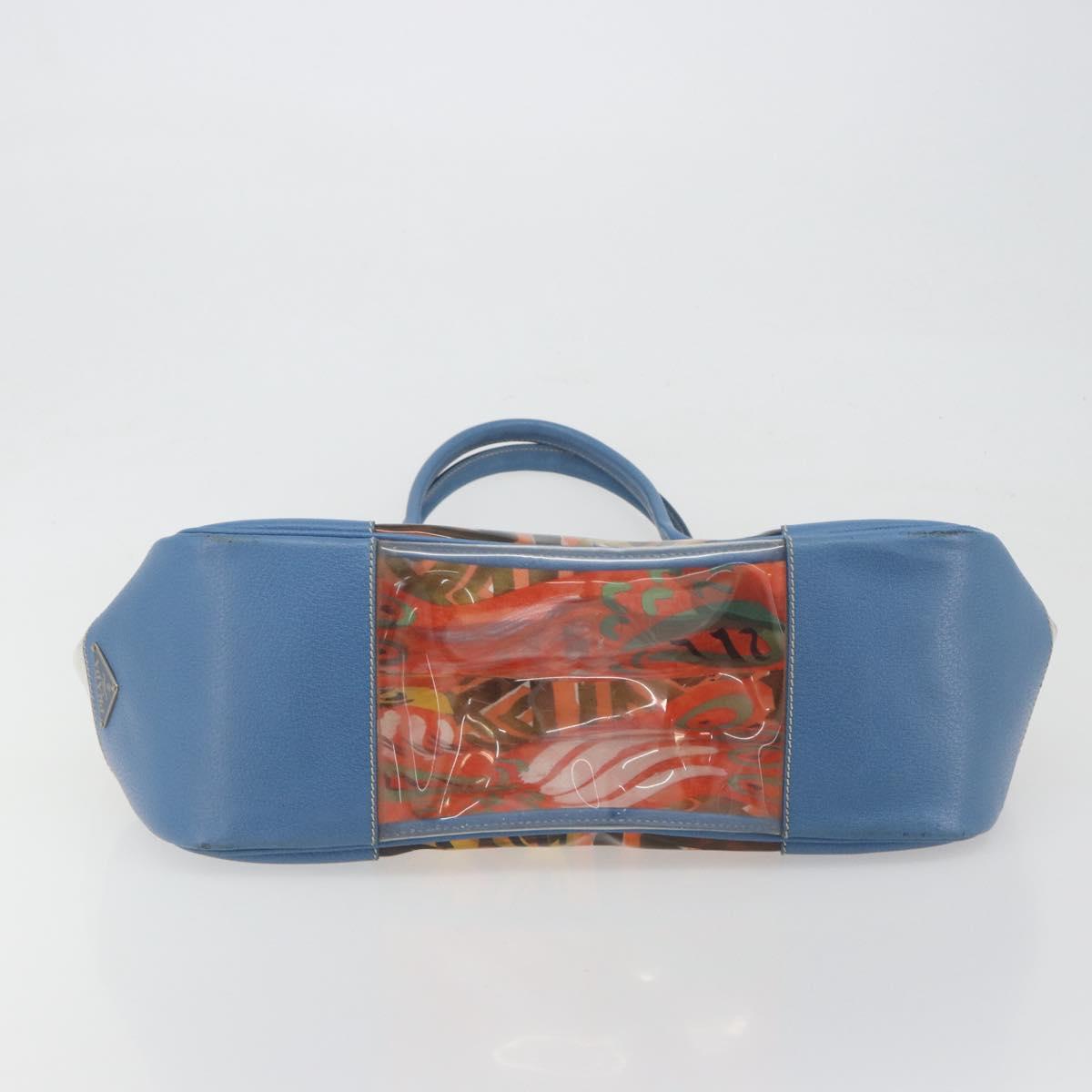 PRADA Tote Bag Vinyl Blue Silver Auth BA14917A