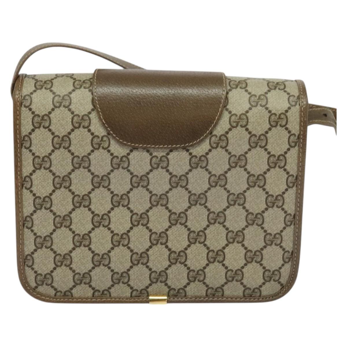 GUCCI GG Supreme Shoulder Bag PVC Beige Gold Auth BA1492