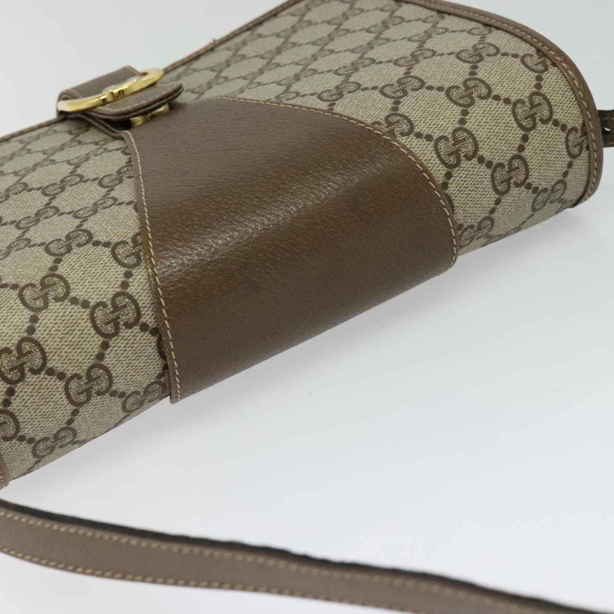 GUCCI GG Supreme Shoulder Bag PVC Beige Gold Auth BA1492