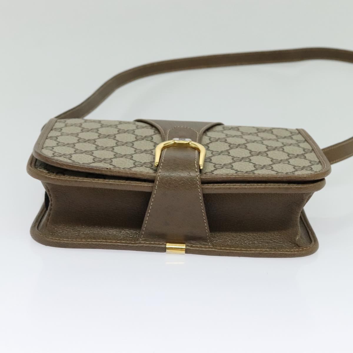 GUCCI GG Supreme Shoulder Bag PVC Beige Gold Auth BA1492