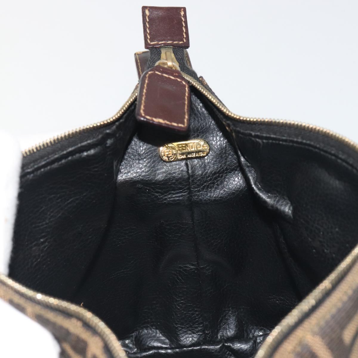 FENDI Zucca Canvas Vanity Bag Brown Gold Tone Auth BA14921A