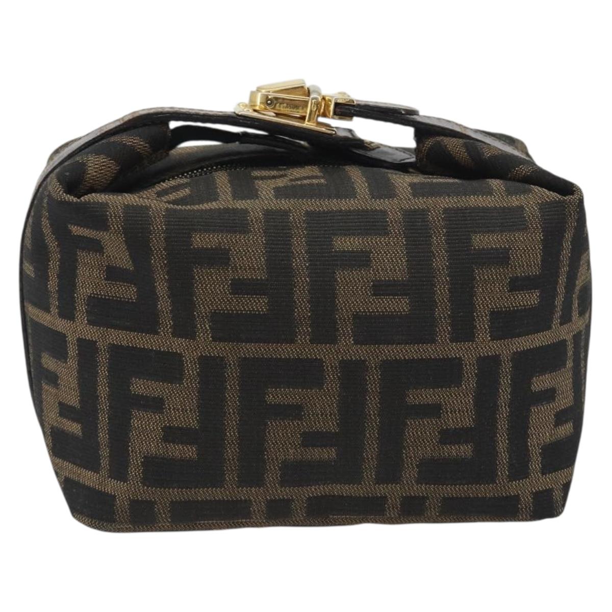 FENDI Zucca Canvas Vanity Bag Brown Gold Tone Auth BA14921A