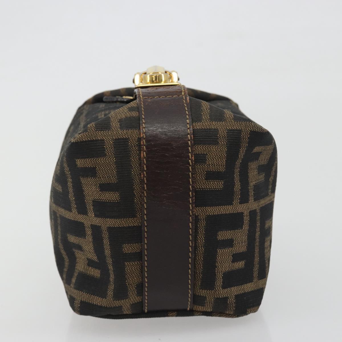 FENDI Zucca Canvas Vanity Bag Brown Gold Tone Auth BA14921A