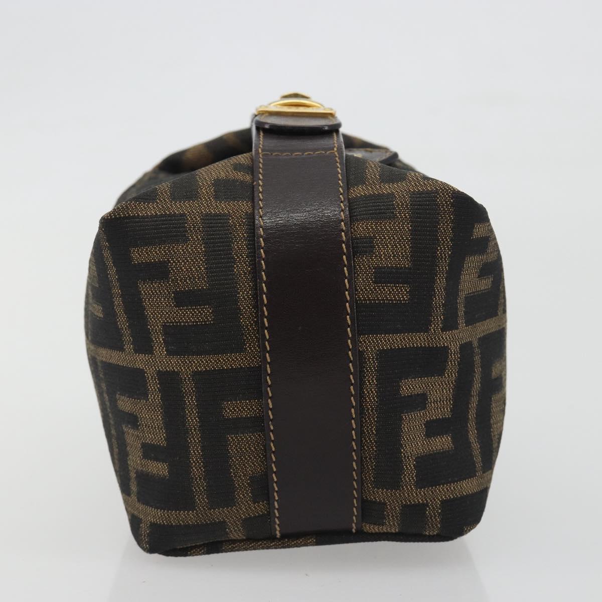 FENDI Zucca Canvas Vanity Bag Brown Gold Tone Auth BA14921A