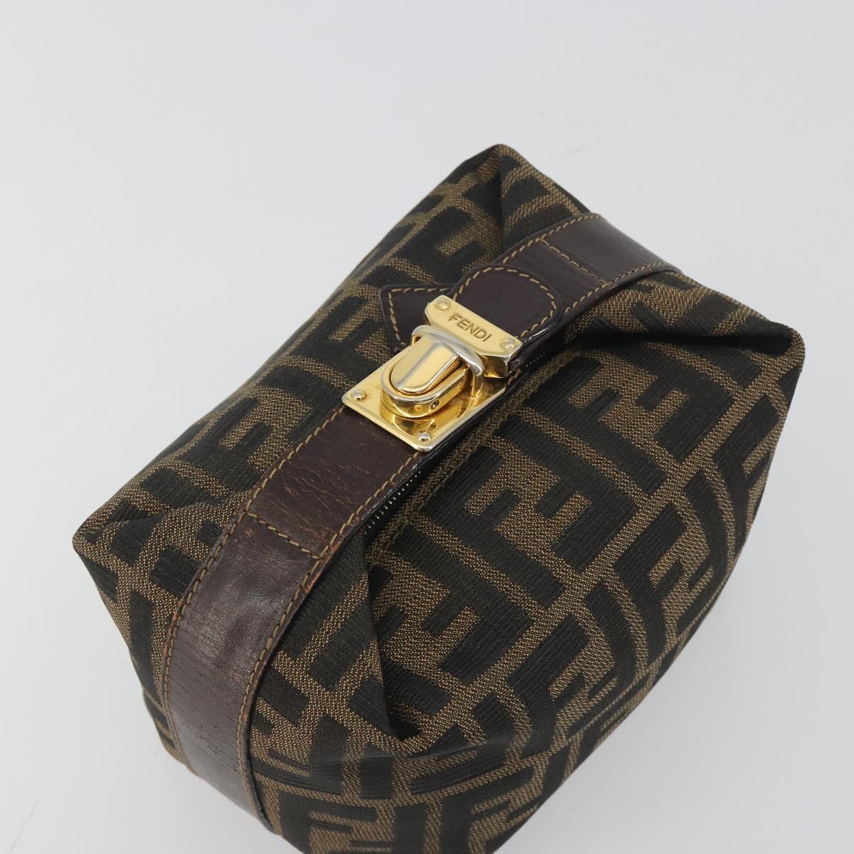 FENDI Zucca Canvas Vanity Bag Brown Gold Tone Auth BA14921A