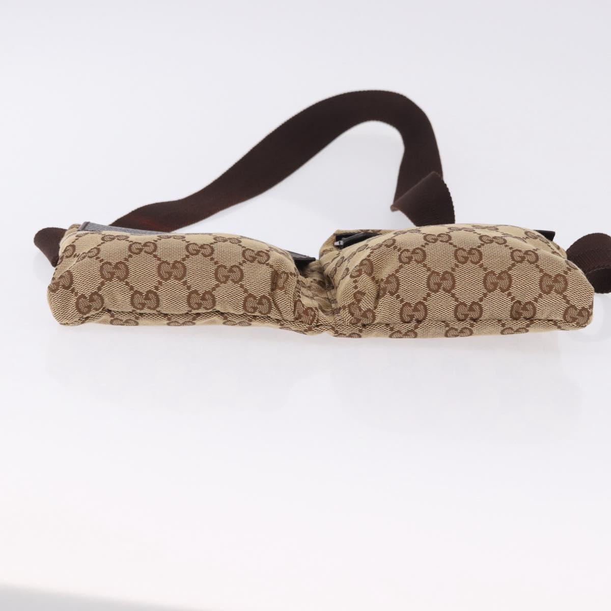 GUCCI GG Canvas Waist Bag Beige Silver 28566 Auth BA14924A