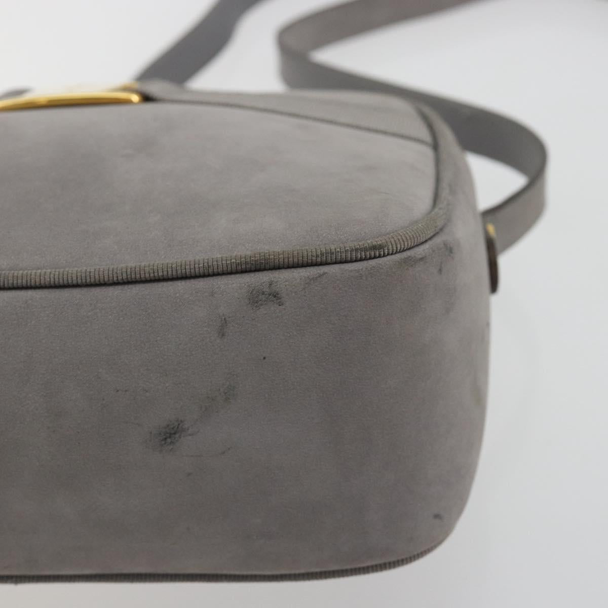 Salvatore Ferragamo Vala Shoulder Bag Suede Gray Gold Tone Auth BA14925
