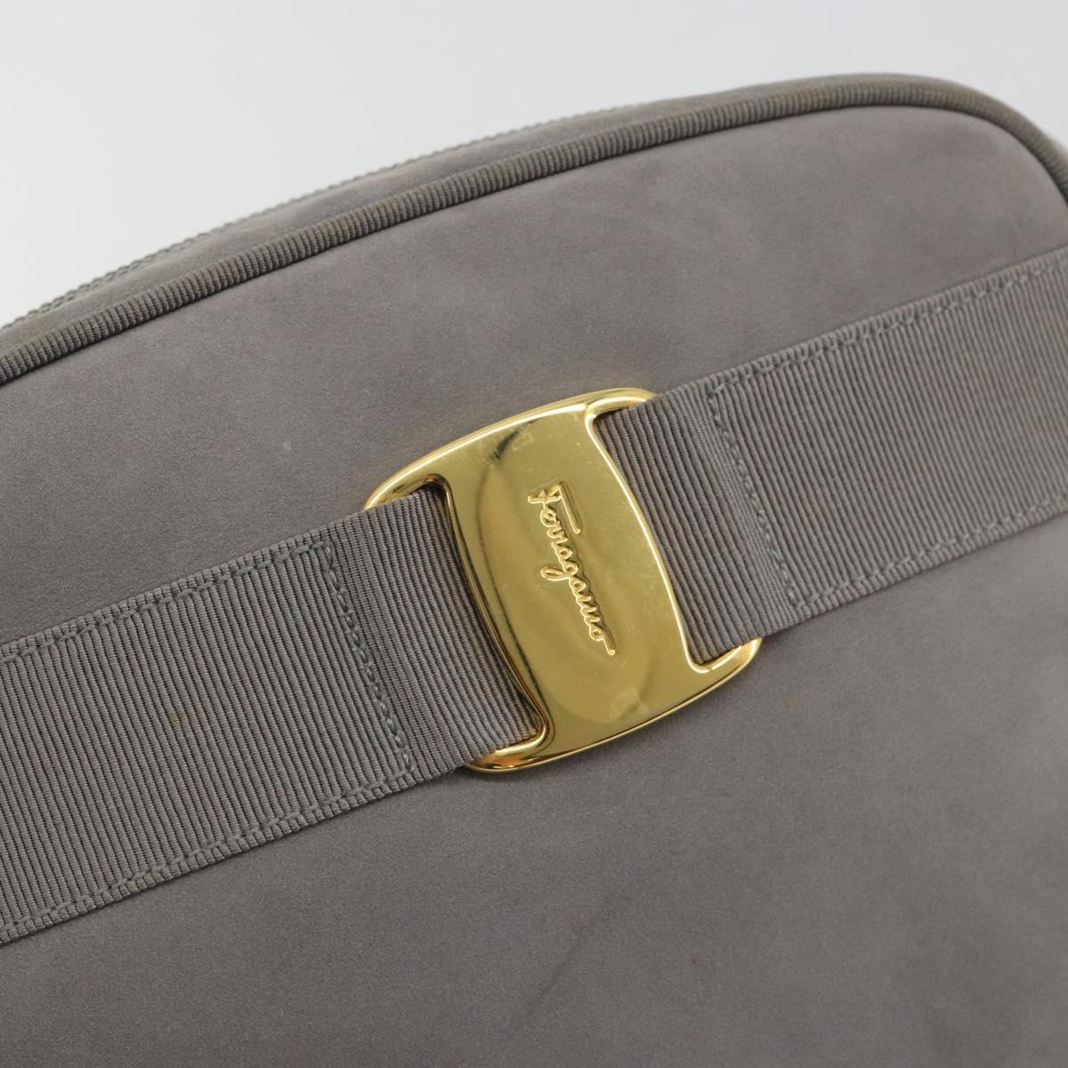 Salvatore Ferragamo Vala Shoulder Bag Suede Gray Gold Tone Auth BA14925