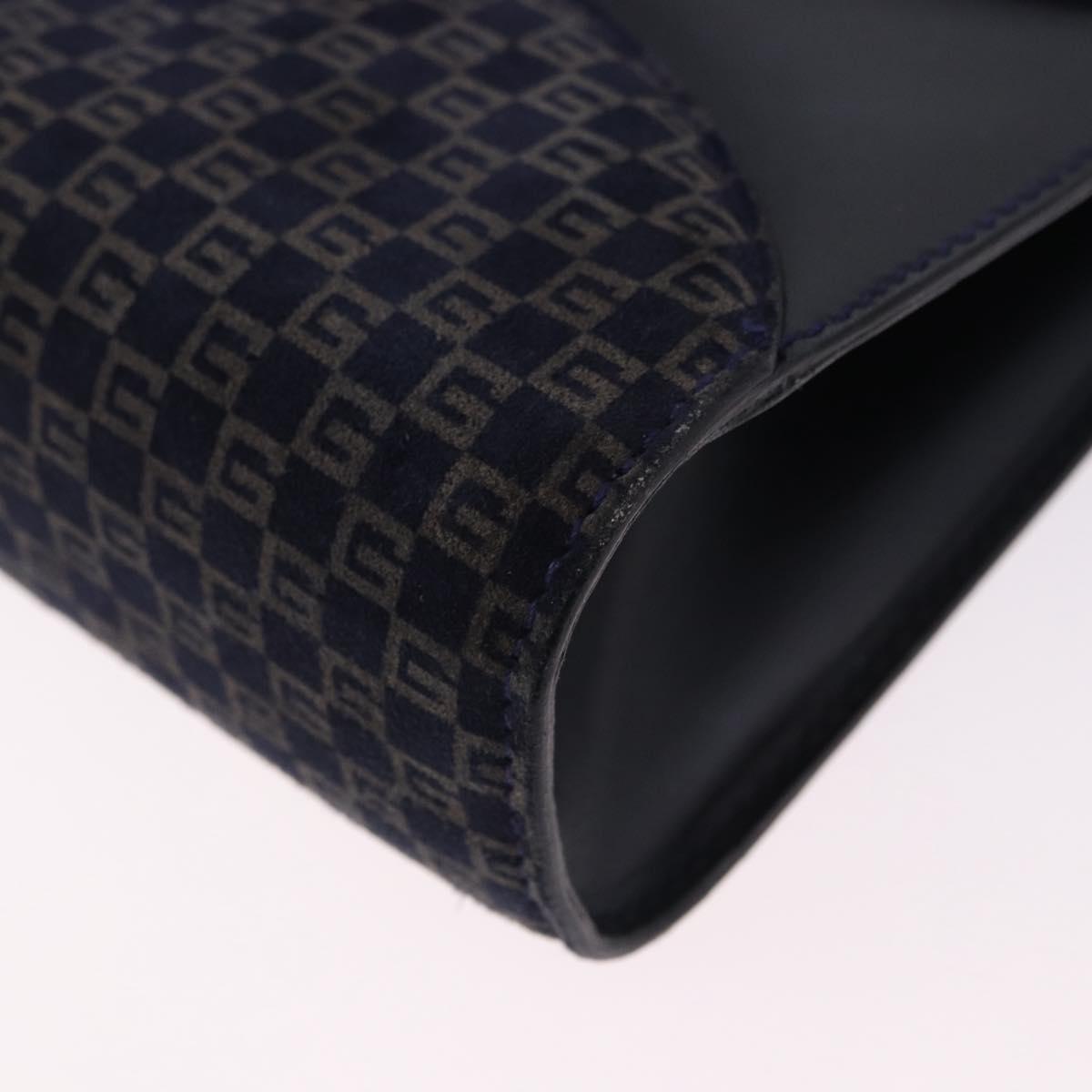 GUCCI Shoulder Bag Suede Navy Gold Tone Auth BA14926