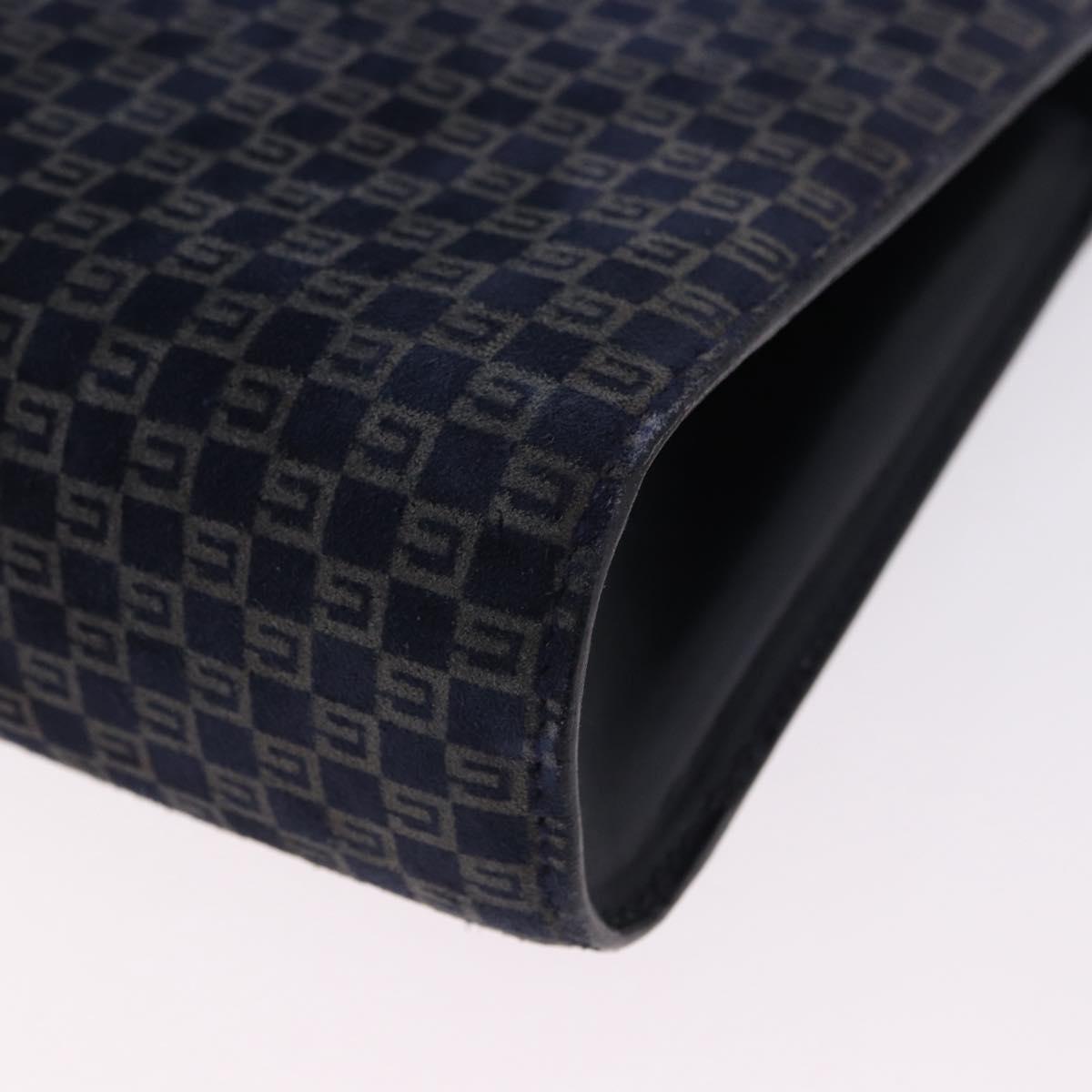 GUCCI Shoulder Bag Suede Navy Gold Tone Auth BA14926
