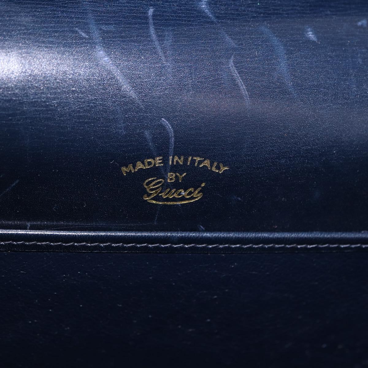 GUCCI Shoulder Bag Suede Navy Gold Tone Auth BA14926