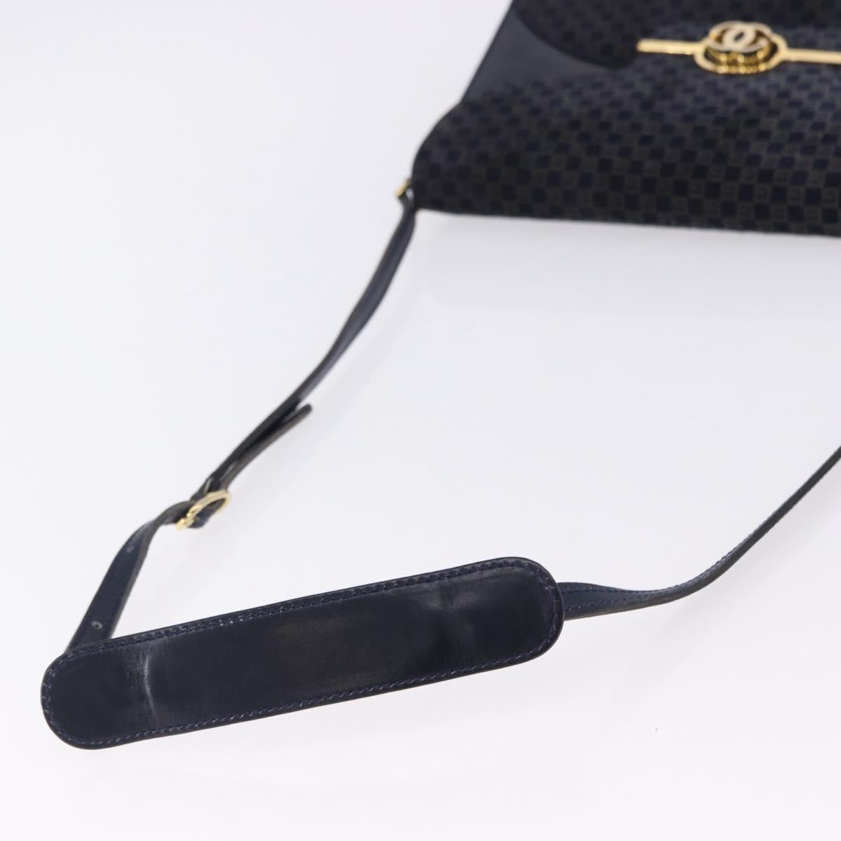 GUCCI Shoulder Bag Suede Navy Gold Tone Auth BA14926