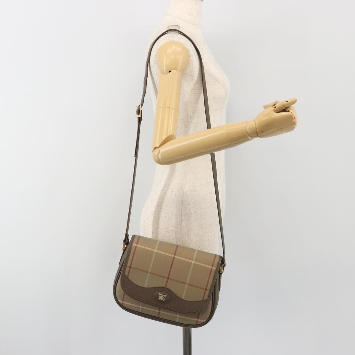 Burberrys Nova Check Shoulder Bag Canvas Beige Gold Tone Auth BA14931A
