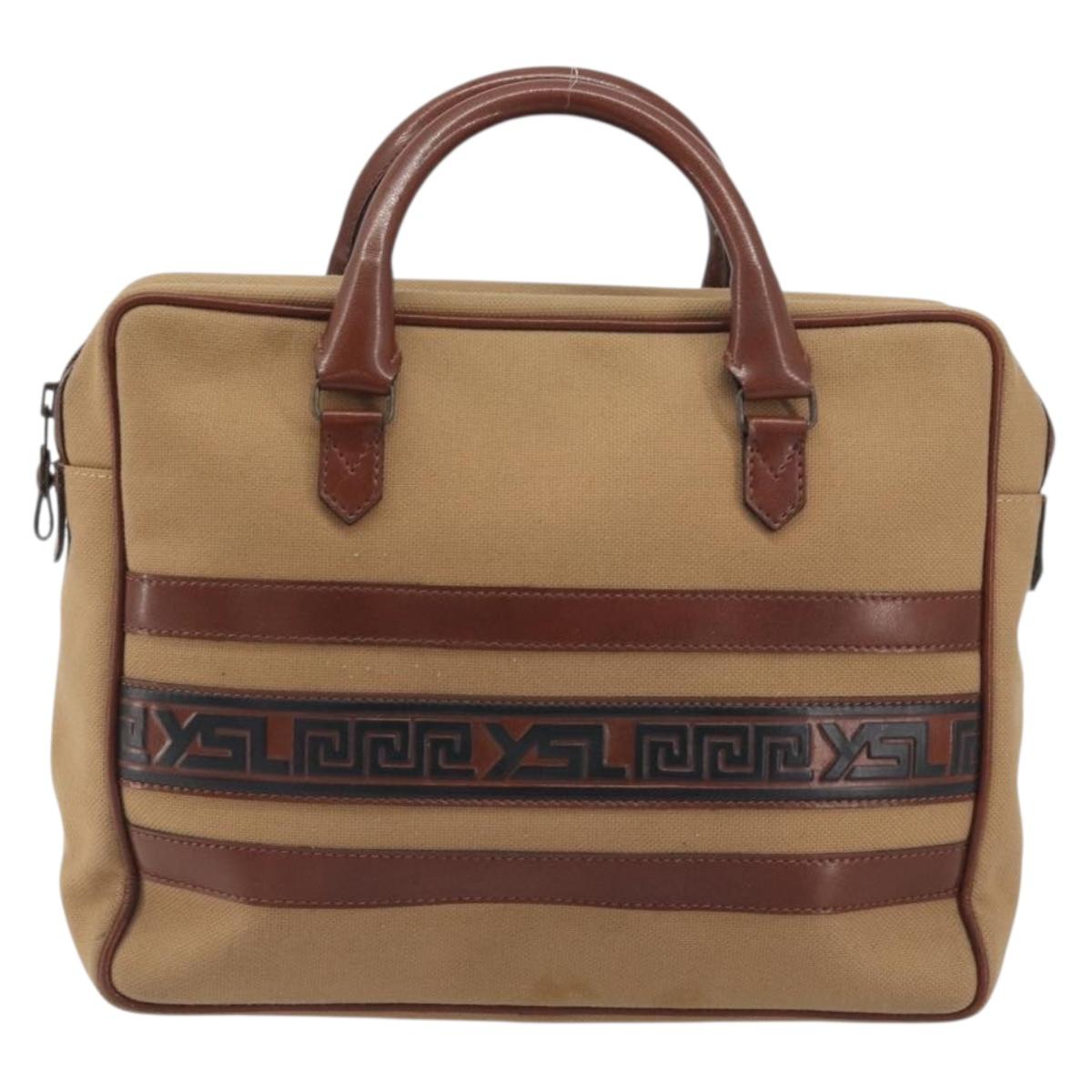 SAINT LAURENT Hand Bag Canvas Beige Auth BA14933