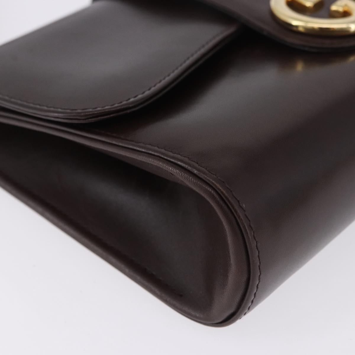 GUCCI Shoulder Bag Leather Brown Gold Tone Auth BA14934