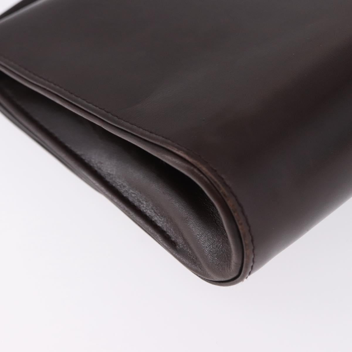 GUCCI Shoulder Bag Leather Brown Gold Tone Auth BA14934