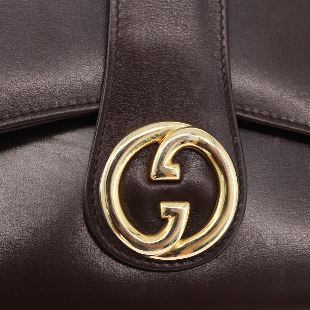 GUCCI Shoulder Bag Leather Brown Gold Tone Auth BA14934