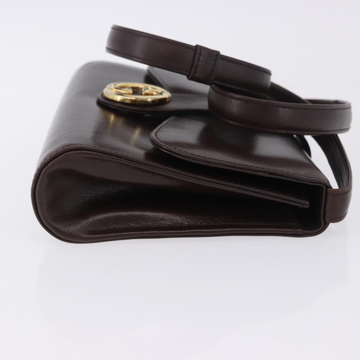 GUCCI Shoulder Bag Leather Brown Gold Tone Auth BA14934