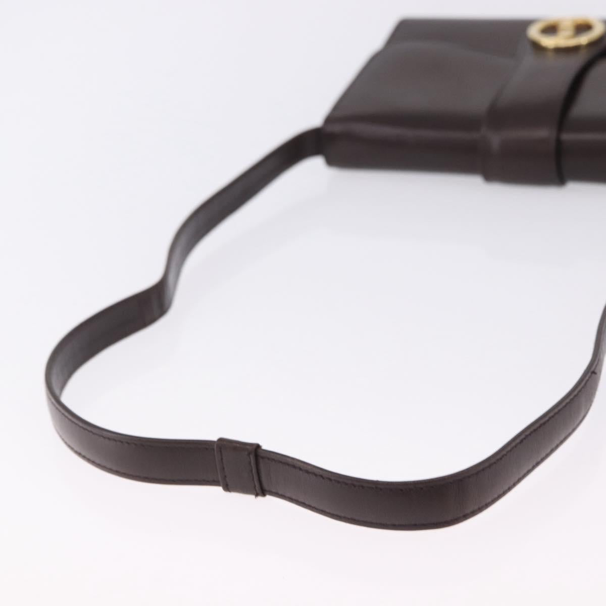 GUCCI Shoulder Bag Leather Brown Gold Tone Auth BA14934