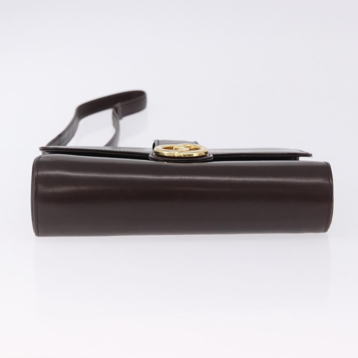 GUCCI Shoulder Bag Leather Brown Gold Tone Auth BA14934