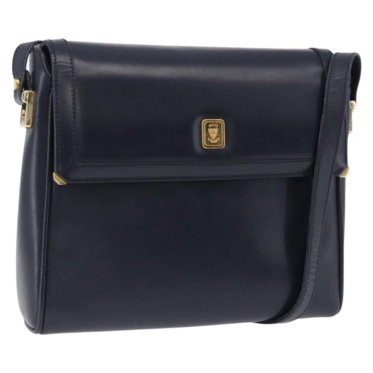 GUCCI Shoulder Bag Leather Navy Gold Tone 29 001 4697 Auth BA14935