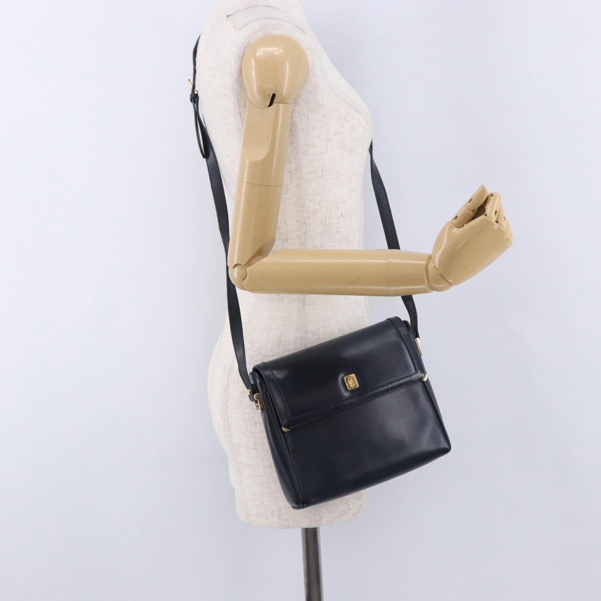 GUCCI Shoulder Bag Leather Navy Gold Tone 29 001 4697 Auth BA14935