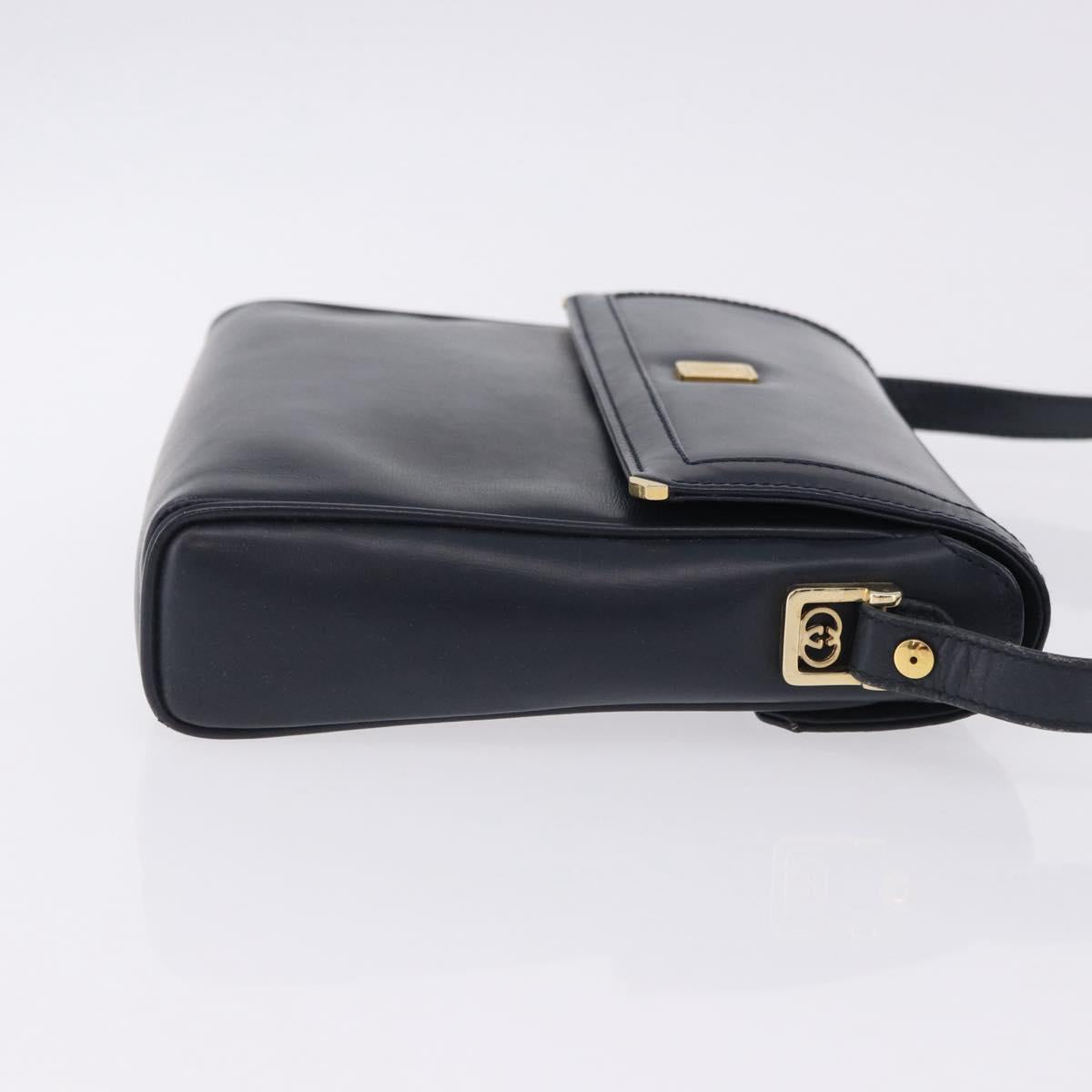 GUCCI Shoulder Bag Leather Navy Gold Tone 29 001 4697 Auth BA14935