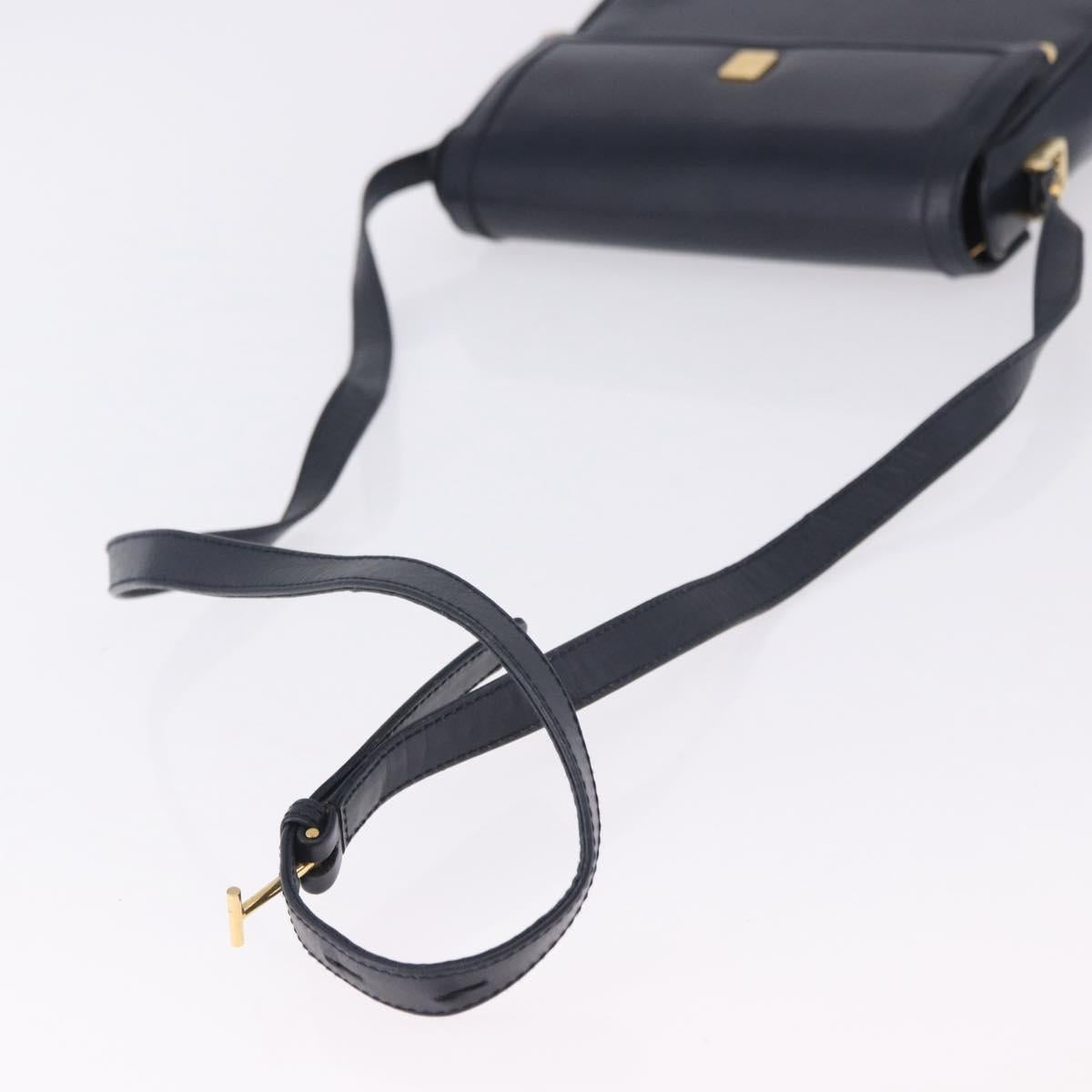GUCCI Shoulder Bag Leather Navy Gold Tone 29 001 4697 Auth BA14935