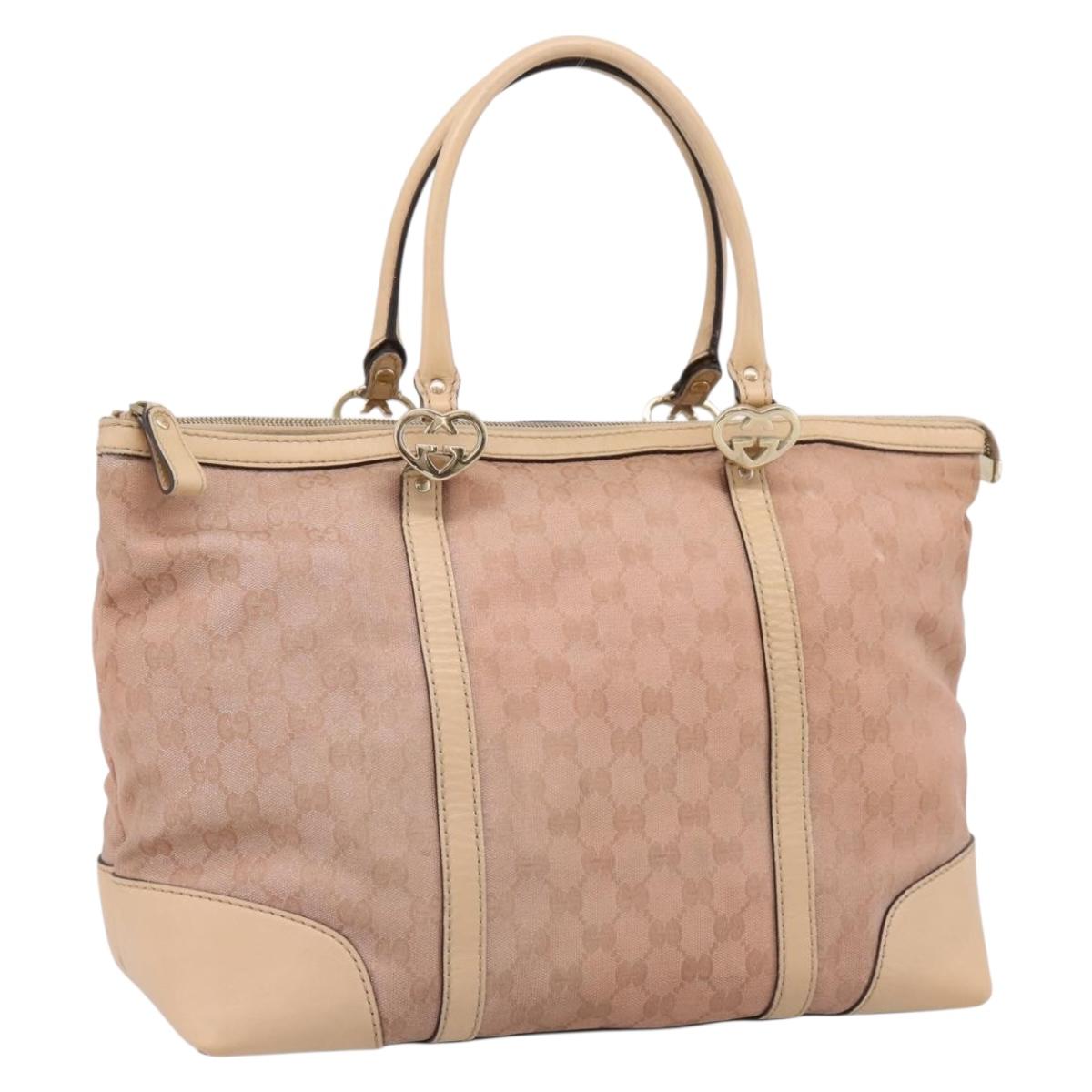 GUCCI GG Canvas Tote Bag Pink Gold Tone 257068 Auth BA14937