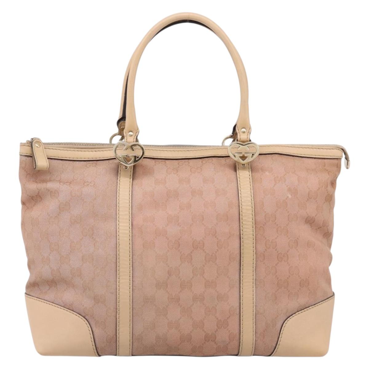 GUCCI GG Canvas Tote Bag Pink Gold Tone 257068 Auth BA14937