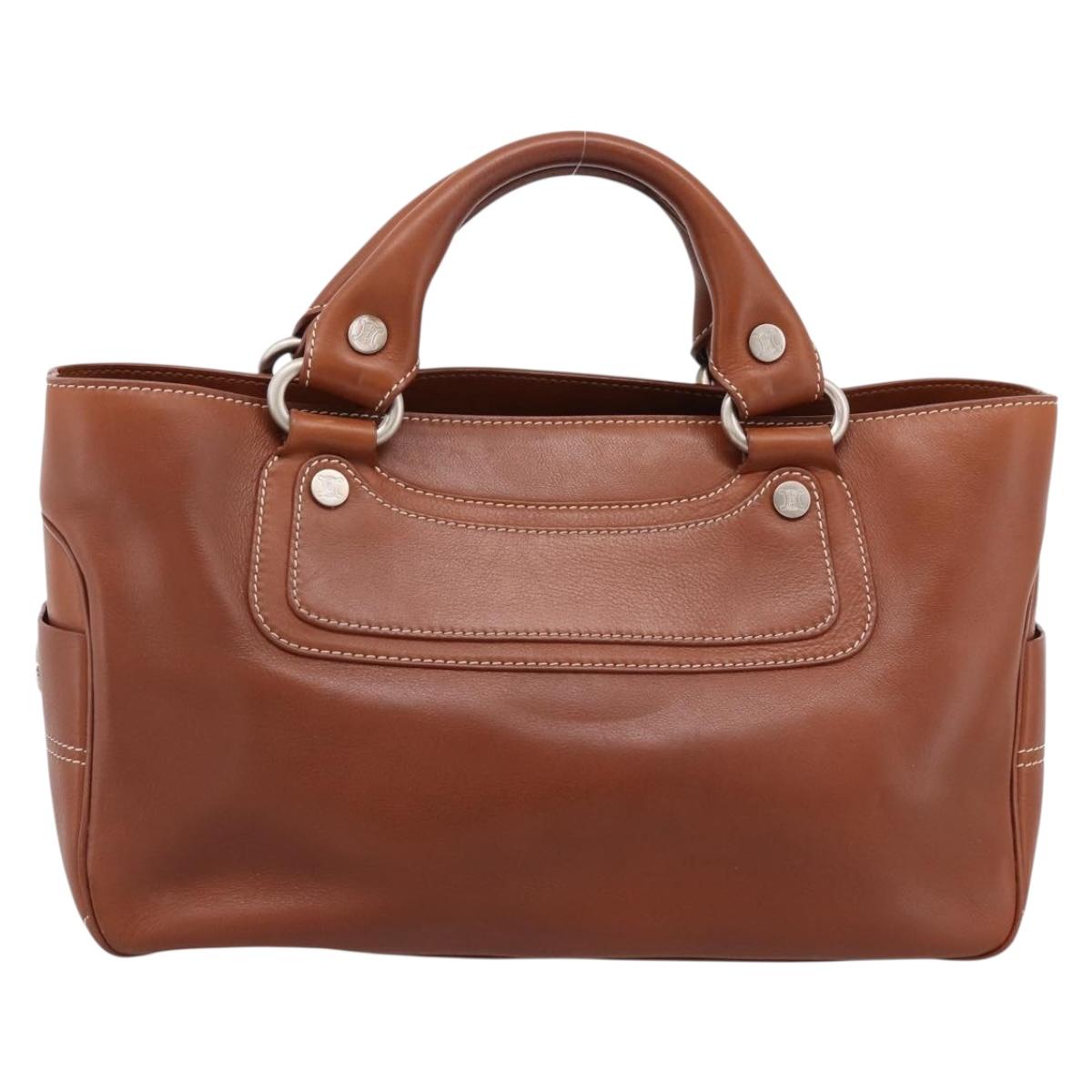 CELINE Boogie Bag Hand Bag Leather Brown Silver Auth BA14938A