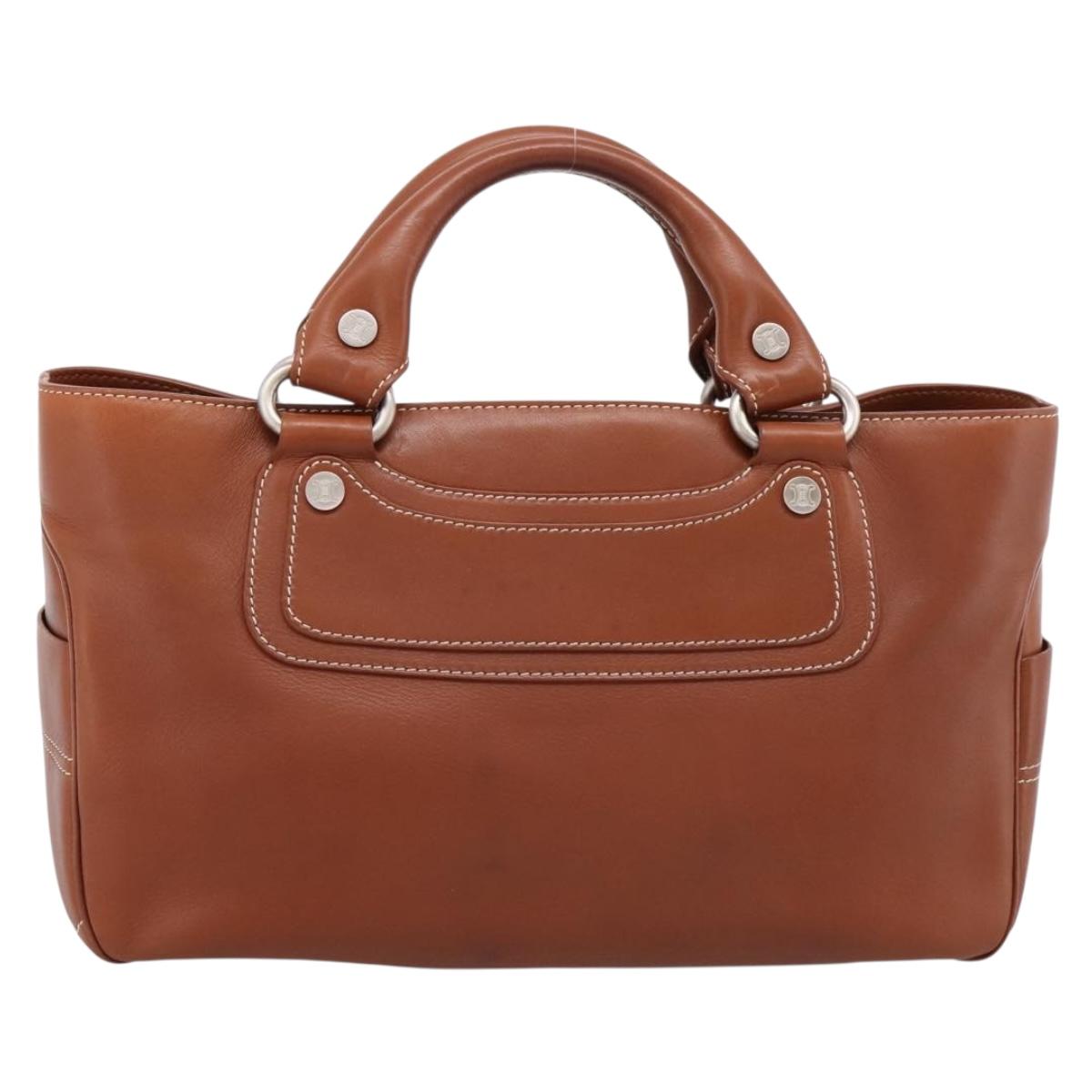 CELINE Boogie Bag Hand Bag Leather Brown Silver Auth BA14938A