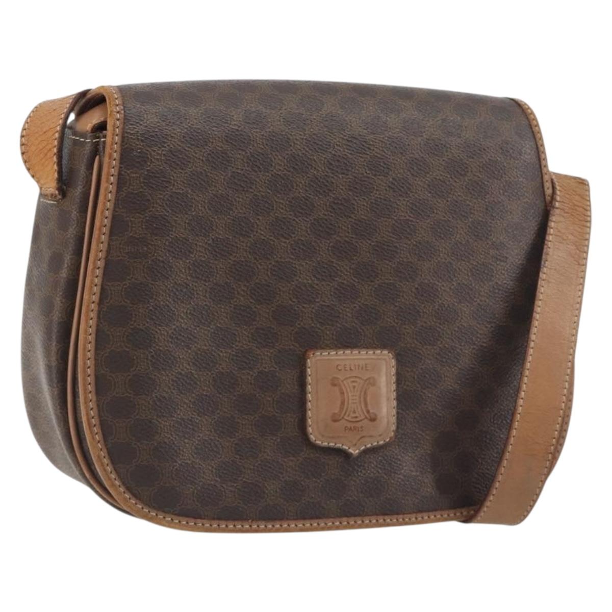 CELINE Macadam Shoulder Bag PVC Leather Brown Gold Tone Auth BA14939