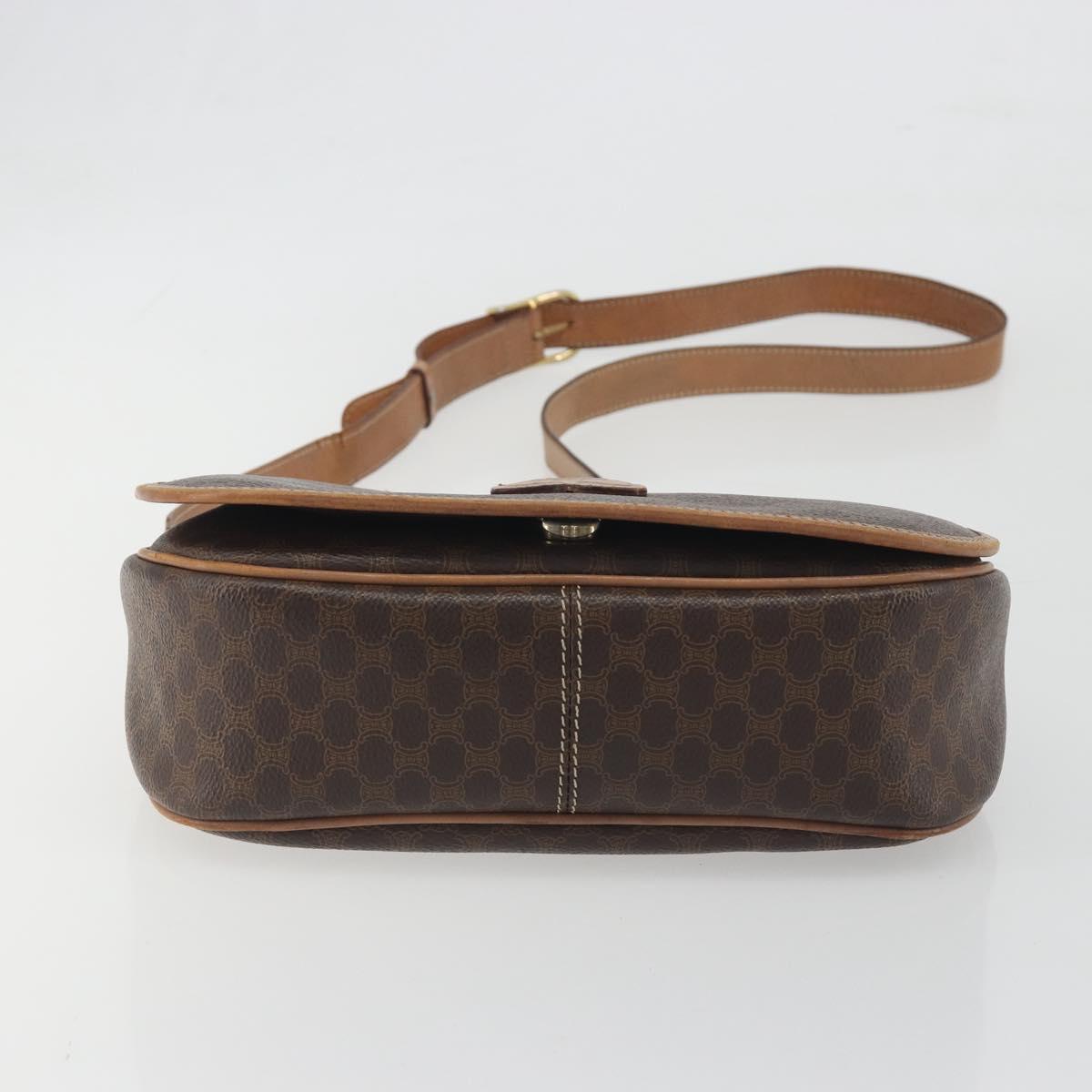 CELINE Macadam Shoulder Bag PVC Leather Brown Gold Tone Auth BA14939