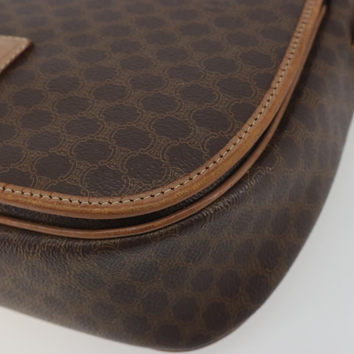 CELINE Macadam Shoulder Bag PVC Leather Brown Gold Tone Auth BA14939