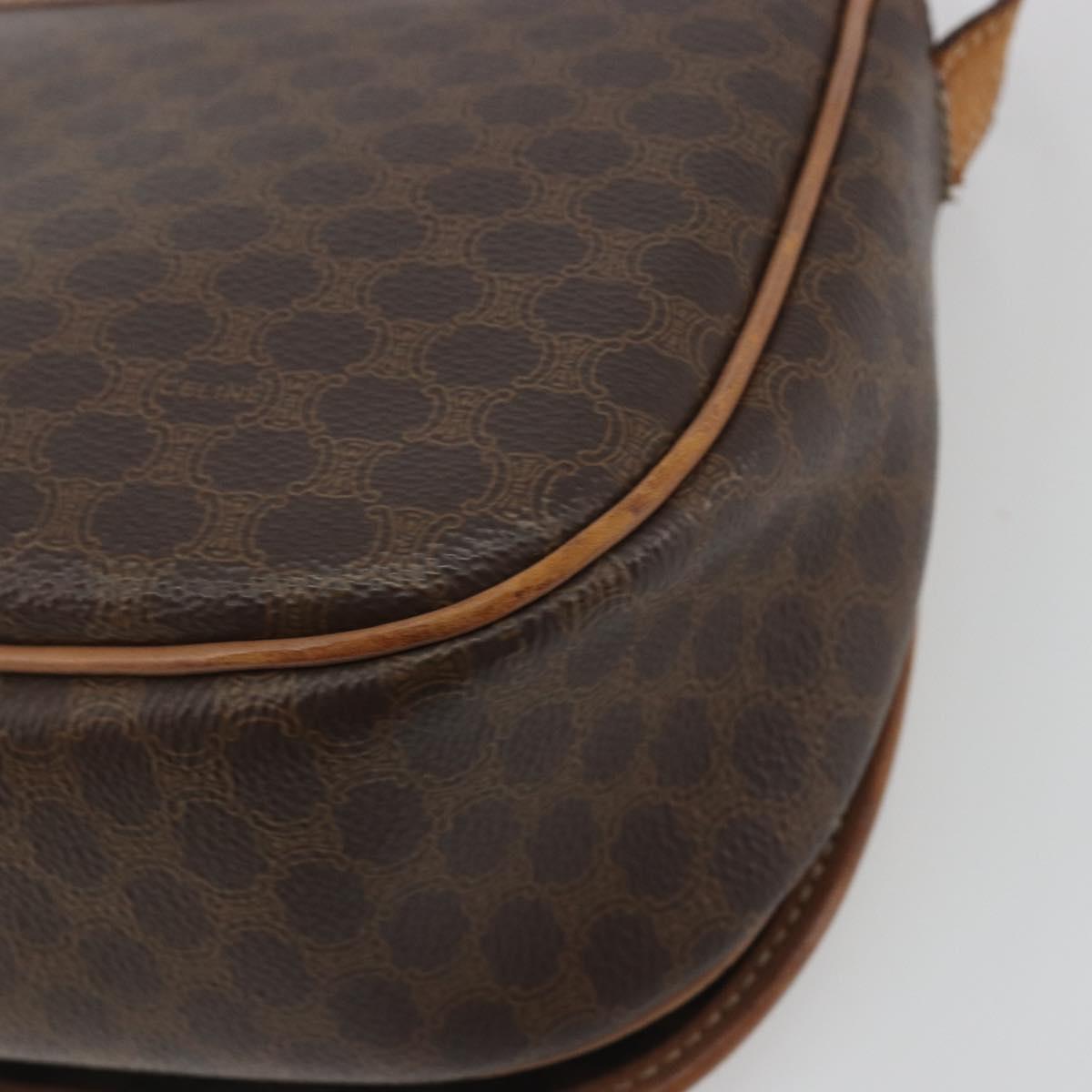 CELINE Macadam Shoulder Bag PVC Leather Brown Gold Tone Auth BA14939