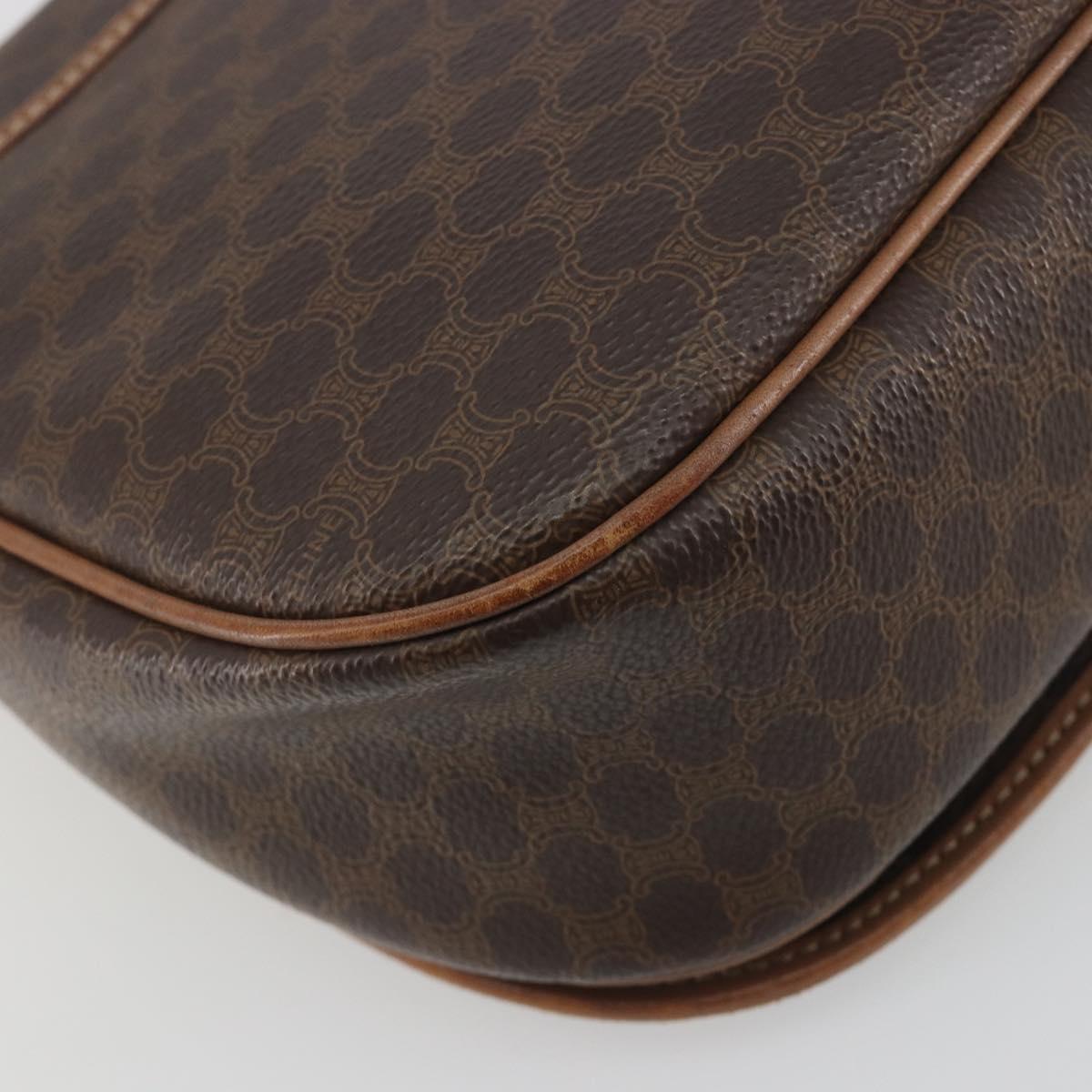 CELINE Macadam Shoulder Bag PVC Leather Brown Gold Tone Auth BA14939