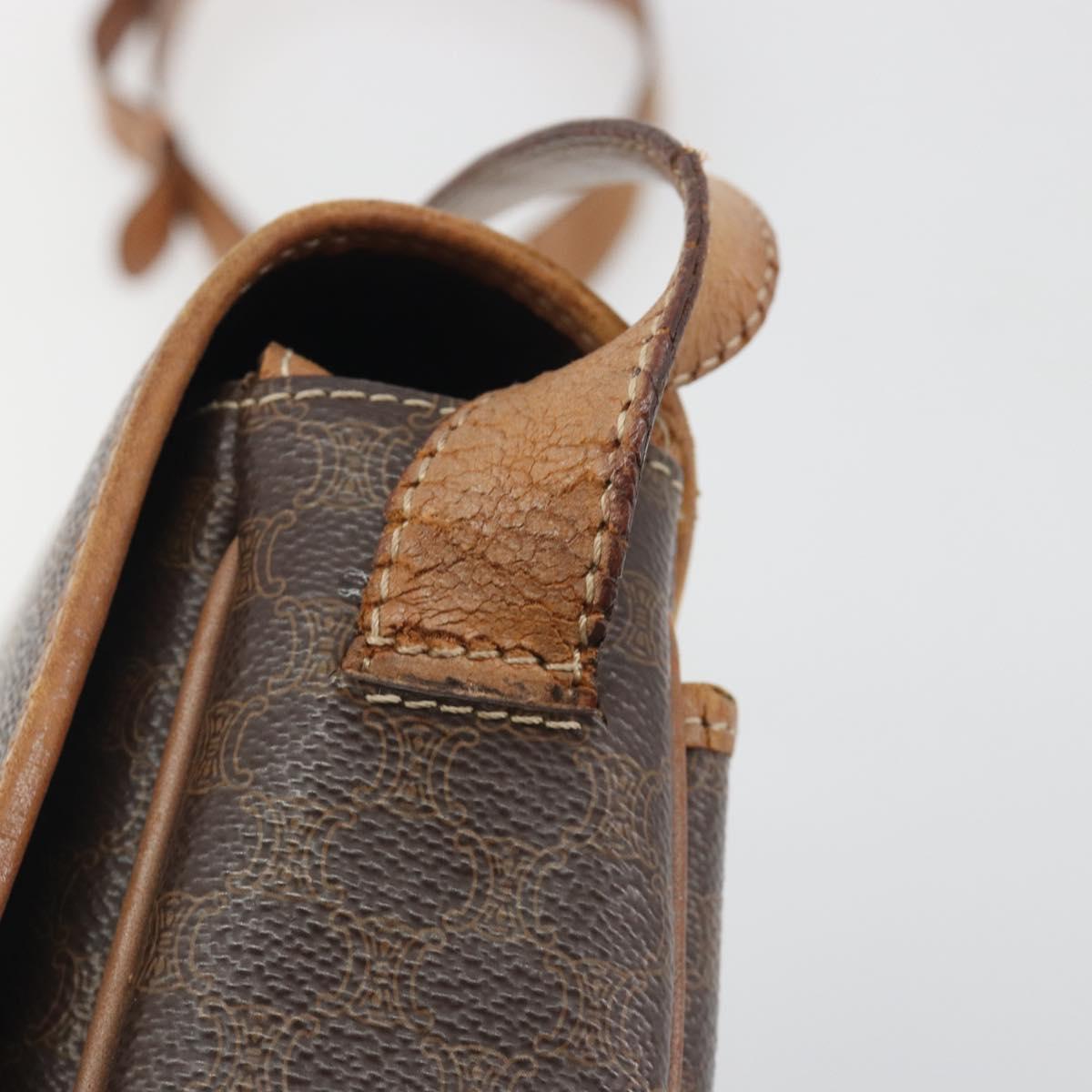 CELINE Macadam Shoulder Bag PVC Leather Brown Gold Tone Auth BA14939
