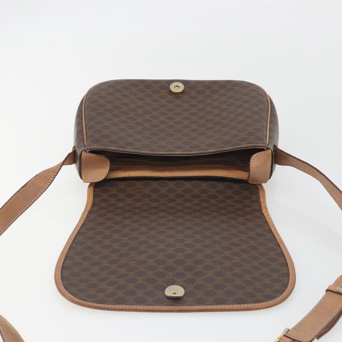 CELINE Macadam Shoulder Bag PVC Leather Brown Gold Tone Auth BA14939