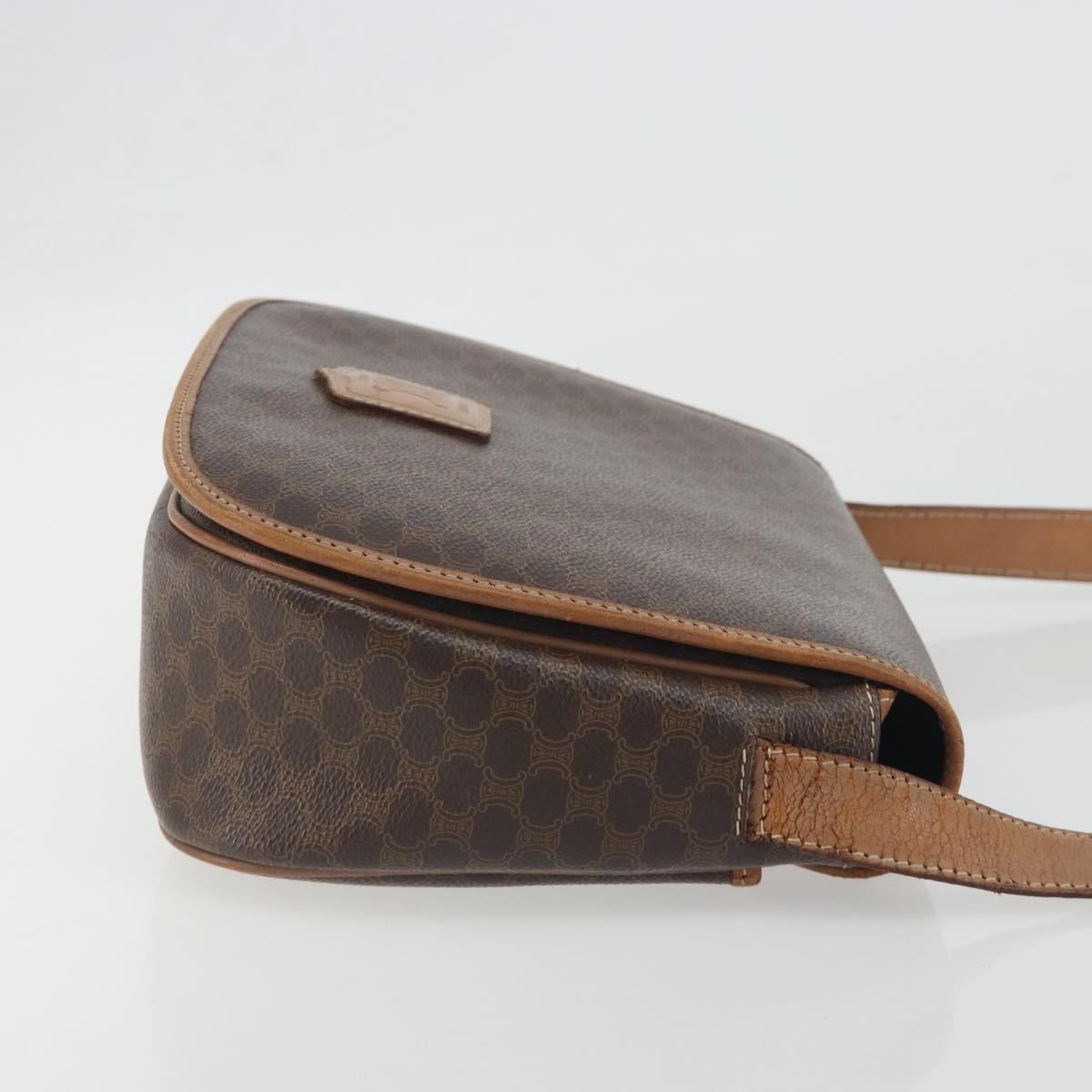 CELINE Macadam Shoulder Bag PVC Leather Brown Gold Tone Auth BA14939