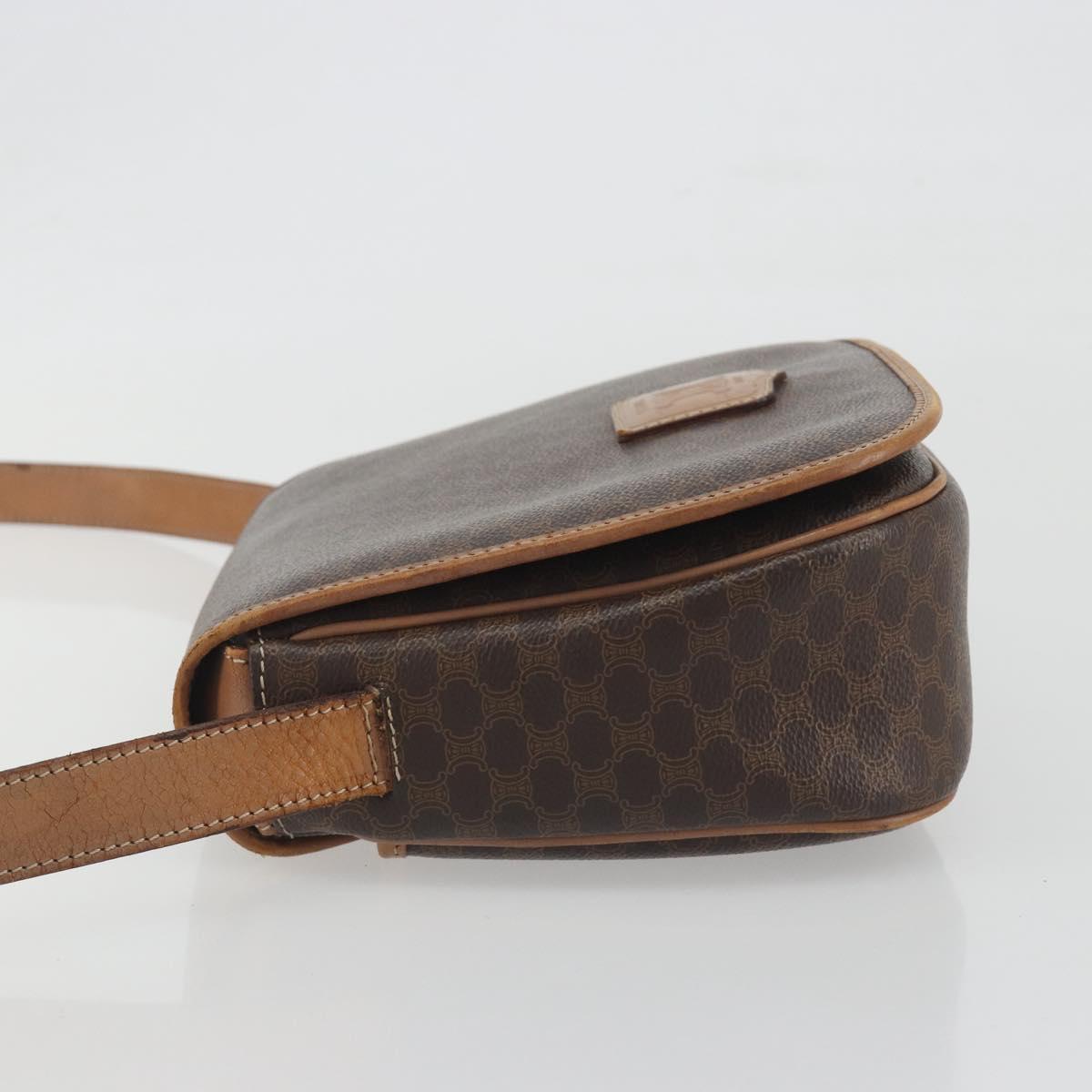 CELINE Macadam Shoulder Bag PVC Leather Brown Gold Tone Auth BA14939