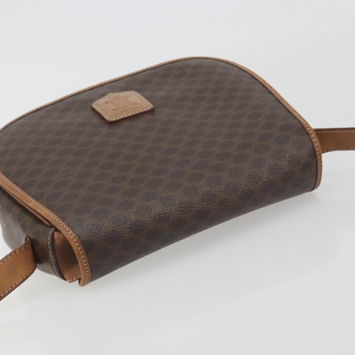 CELINE Macadam Shoulder Bag PVC Leather Brown Gold Tone Auth BA14939