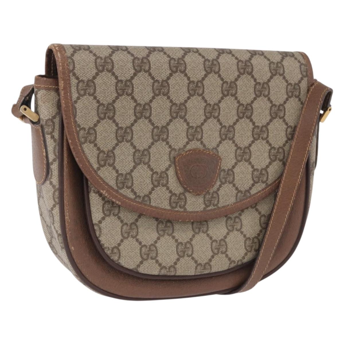 GUCCI GG Supreme Shoulder Bag PVC Leather Beige Gold Tone Auth BA14942