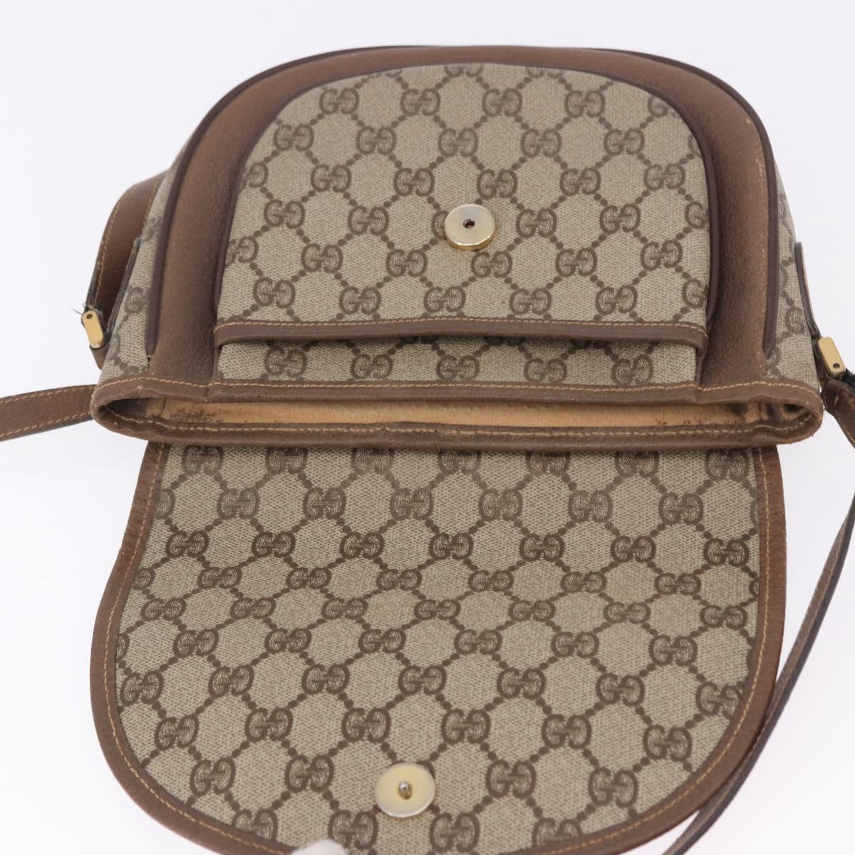 GUCCI GG Supreme Shoulder Bag PVC Leather Beige Gold Tone Auth BA14942
