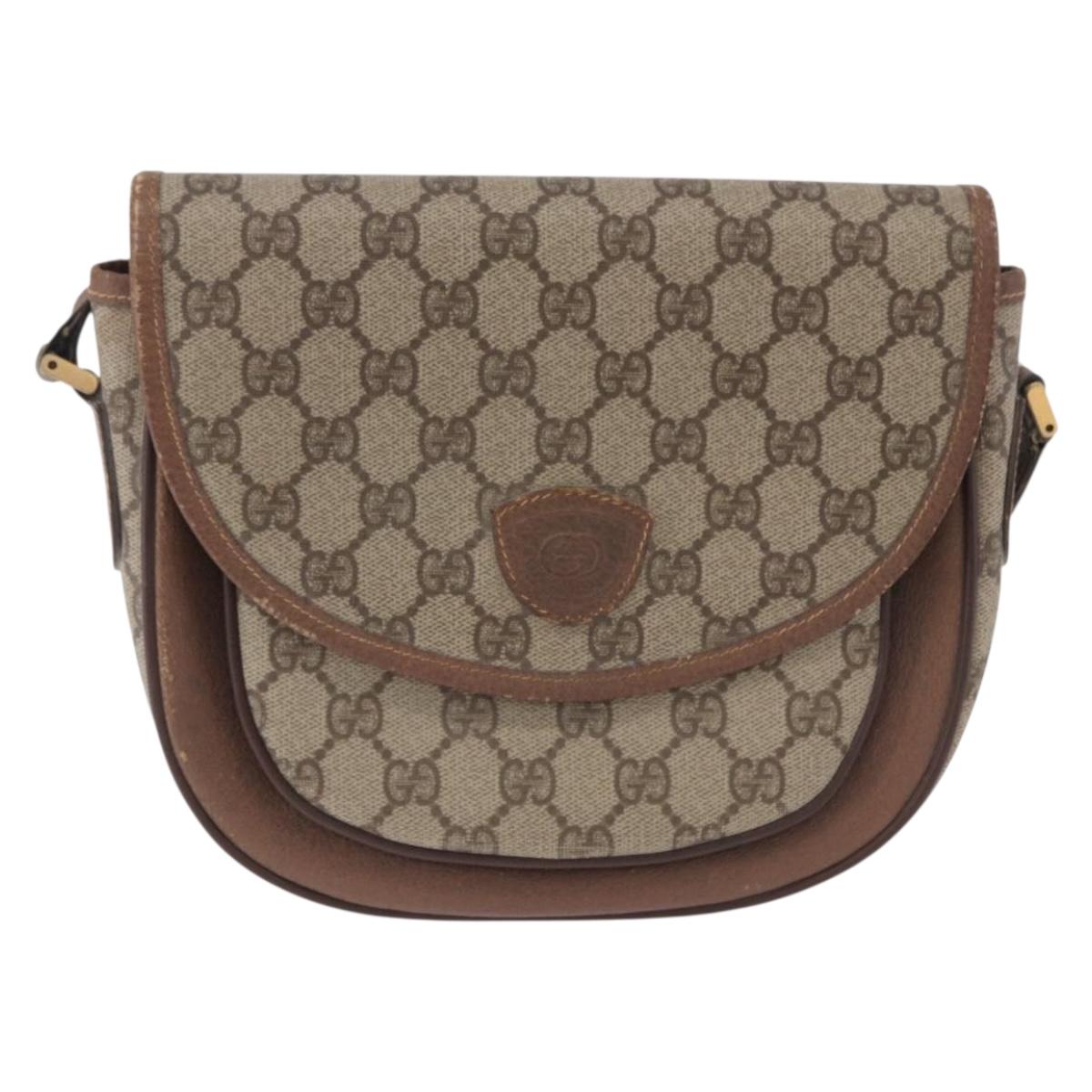 GUCCI GG Supreme Shoulder Bag PVC Leather Beige Gold Tone Auth BA14942