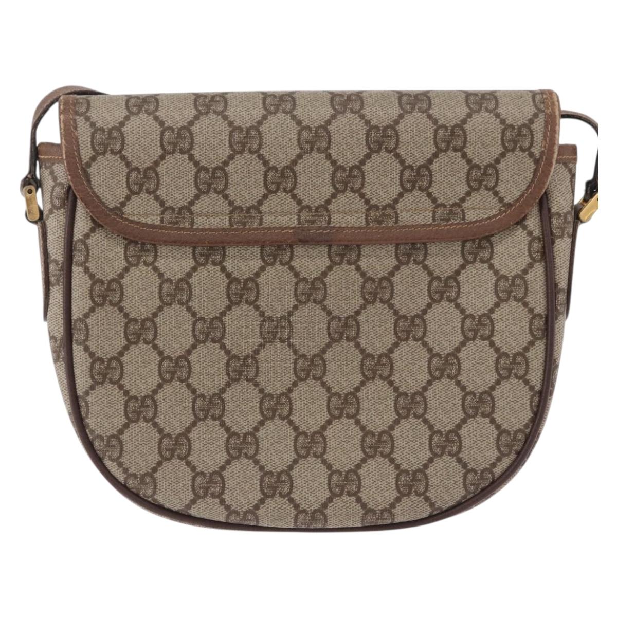 GUCCI GG Supreme Shoulder Bag PVC Leather Beige Gold Tone Auth BA14942