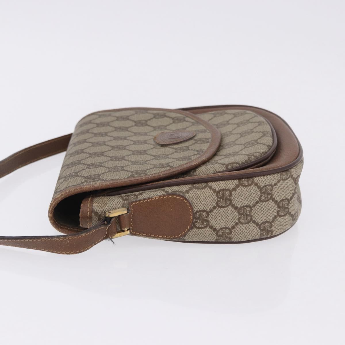 GUCCI GG Supreme Shoulder Bag PVC Leather Beige Gold Tone Auth BA14942